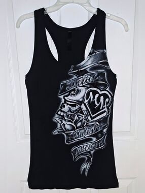 Rare Metal Mulisha Long Black Racerback Tank W/ White Airbrush Style Graphics XL